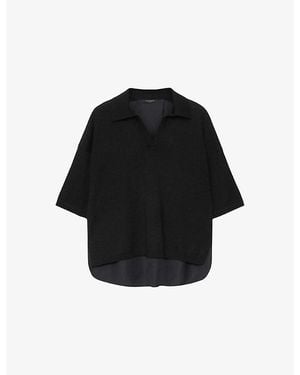 AllSaints Bern Polo-Collar Wool Top - Black