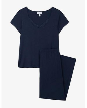 The White Company Lace-Trim Jersey Pyjamas - Blue