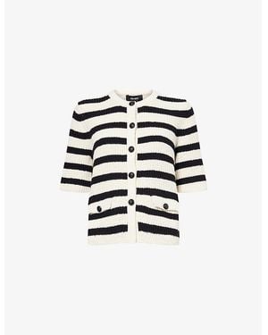 ME+EM Striped Knitted Cotton-Blend Cardigan - White