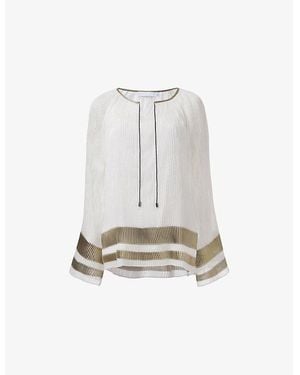 eem Pleated Contrast Stripe Woven Top - White