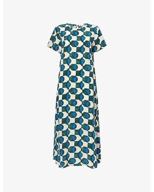 Weekend by Maxmara Printed Short-Sleeve Silk T-Shirt Dress - Blue