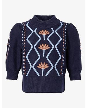 Rails Addy Floral-Embroidered Cotton-Blend Jumper - Blue