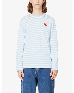 COMME DES GARÇONS PLAY Heart-Appliqué Striped Cotton-Jersey Top - Blue