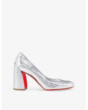 Christian Louboutin Miss Sab 85 Metallic-Leather Courts - White