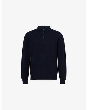 Sunspel Long-Sleeve Wool Knitted Polo Shirt - Blue