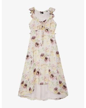 The Kooples Sleeveless Floral-Print Woven Midi Dress - Natural