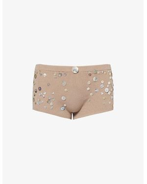Jaded London Embellished Ribbed Knit Shorts - Natural