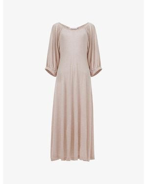 eem Balloon Sleeve Knitted Midi Dress - Natural