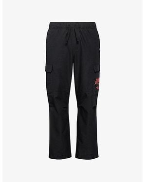 GYMSHARK Shark Text-Print Relaxed Cotton-Jersey Jogging Bottoms - Black