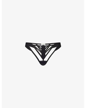 LIVY Dark Shadow Stretch Woven And Tulle Thong - White