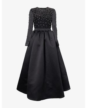 Huishan Zhang Eloise Bead-Embellished Satin Maxi Dress - Black