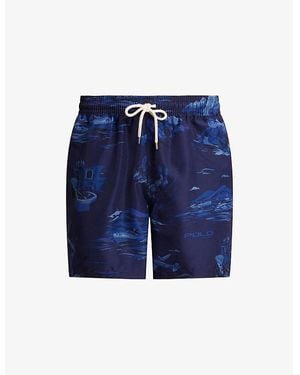 Polo Ralph Lauren Traveler Branded-Print Swimming Trunks - Blue