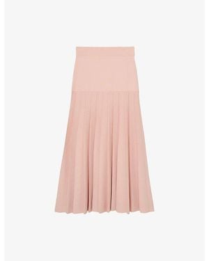 Reiss Alice Pleated Stretch-Knit Midi Skirt - Pink