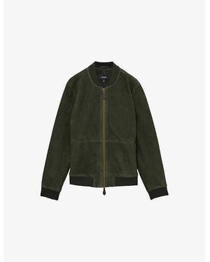Reiss Zip-Through Suede Bomber Jacket - Green