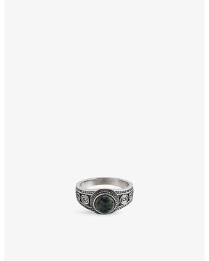 Clocks and Colours Socrates Kambaba Jasper Stone Stainless Steel Ring - White