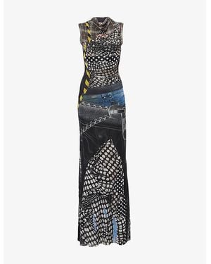 OTTOLINGER Mesh Graphic-Print Stretch-Woven Maxi Dress - Black