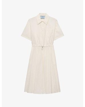 Prada Short-Sleeved Technical Cotton-Blend Midi Shirt Dress - Natural