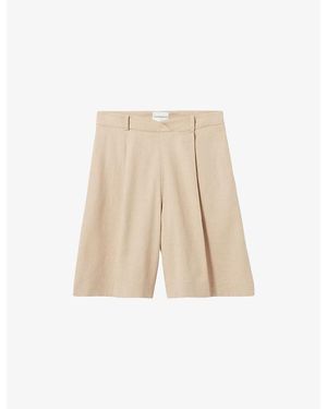Claudie Pierlot Wide Wrap-Front Stretch Linen-Blend Bermuda Shorts - Natural