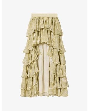 AllSaints Cavarly Printed Tiered Woven Maxi Skirt - Metallic