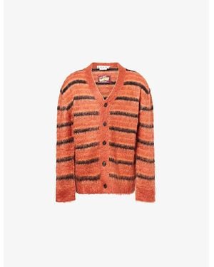 Marni V-Neck Graphic-Intarsia Knitted Cardigan - Orange