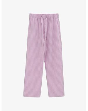 Tekla Striped Cotton-Poplin Pyjama Bottoms Size L - Purple
