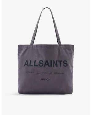 AllSaints Future Logo-Print Canvas Tote - Blue