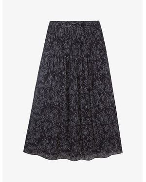 The White Company The Company Floral-Print Pintuck Woven Midi Skirt - Grey