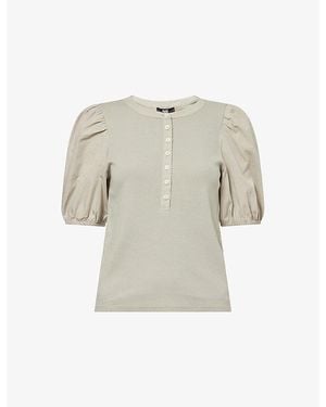 PAIGE Brandy Puff-Sleeve Rib-Knit Cotton Top - Natural