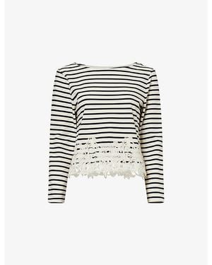 Veronica Beard Hovey Striped Lace-Trim Cotton-Jersey T-Shirt - White