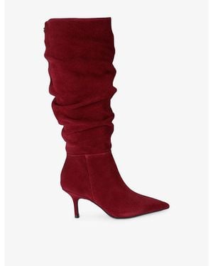 Carvela Kurt Geiger Spirit Slouch Suede Heeled Knee-High Boots - Red