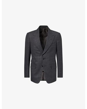Tom Ford Shelton Overcheck Single-Breasted Wool Jacket - Blue
