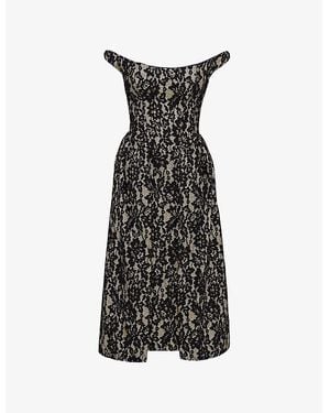 House Of Cb Charming Off-Shoulder Lace Midi Dress - Black