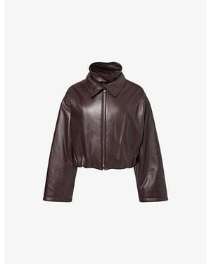 Alaïa Layered Leather Bomber Jacket - Brown