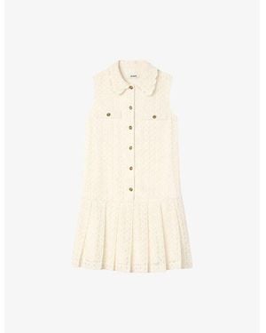 Sandro Sleeveless Chest-Pocket Lace Mini Dress - Natural