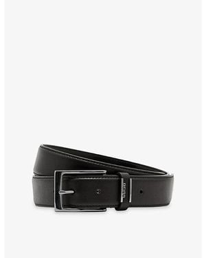 Reiss Finch Branded-Buckle Leather Belt - Black