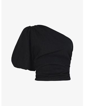 Ro&zo One-Shoulder Cropped Cotton-Poplin Top - Black
