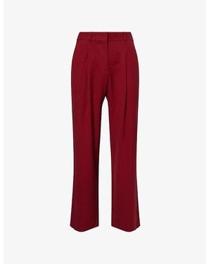 ME+EM Statement Pleated Wide-Leg Woven Pants - Red