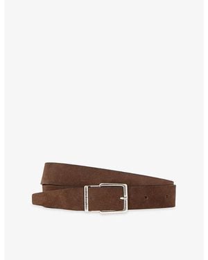 The Kooples Branded-Buckle Suede Belt - Brown