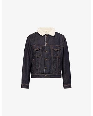 Austin Post Sherpa Topstitch-Detailing Denim Jacket - Blue