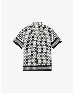 Sandro Square Cross-Print Short-Sleeve Satin Shirt - Grey