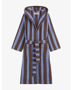 Tekla Striped Hooded Cotton Robe - Blue