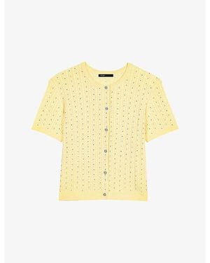 Maje Rhinestone-Embellished Knitted Cotton Cardigan - Yellow