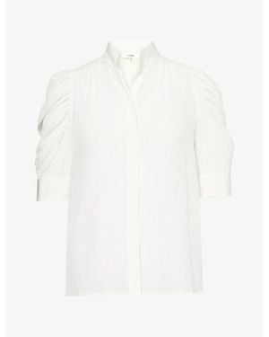 FRAME Gillian Ruched-Sleeve Silk Blouse - White