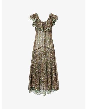 Siedres Caenes Floral-Print Chiffon Midi Dress - Green
