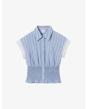 Claudie Pierlot Striped Shirred-Waist Modal-Blend Shirt - Blue
