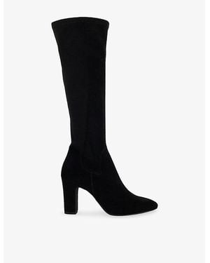 Dune Simple Stretch Block-Heel Suede Knee-High Boots - Black