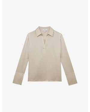 Reiss Marina Open-Collar Silk Blouse - Natural