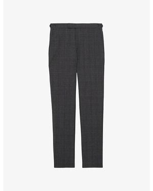 Reiss Check Tailored-Fit Stretch-Wool Blend Pants - Gray