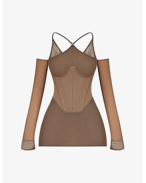 Mistress Rocks Halterneck Corset Stretch-Cotton Twill Mini Dress - Brown