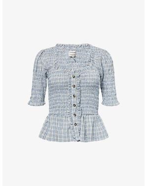 Damson Madder Mansi Shirred Cotton-Poplin Blouse - Blue
